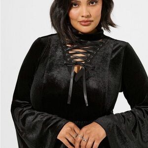 Torrid Black Velvet Lace-Up Midi Dress